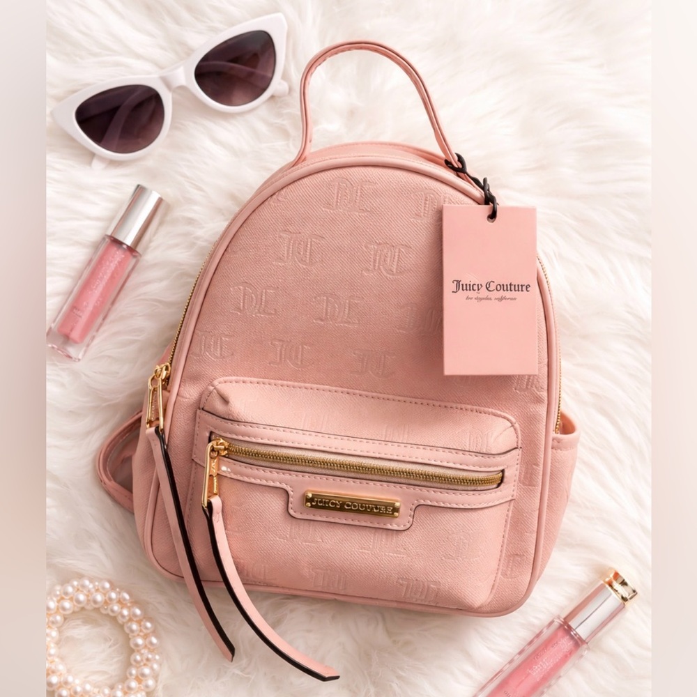 Juicy Couture Mini Backpack Light Pink Logo Embossed Faux Leather NWT